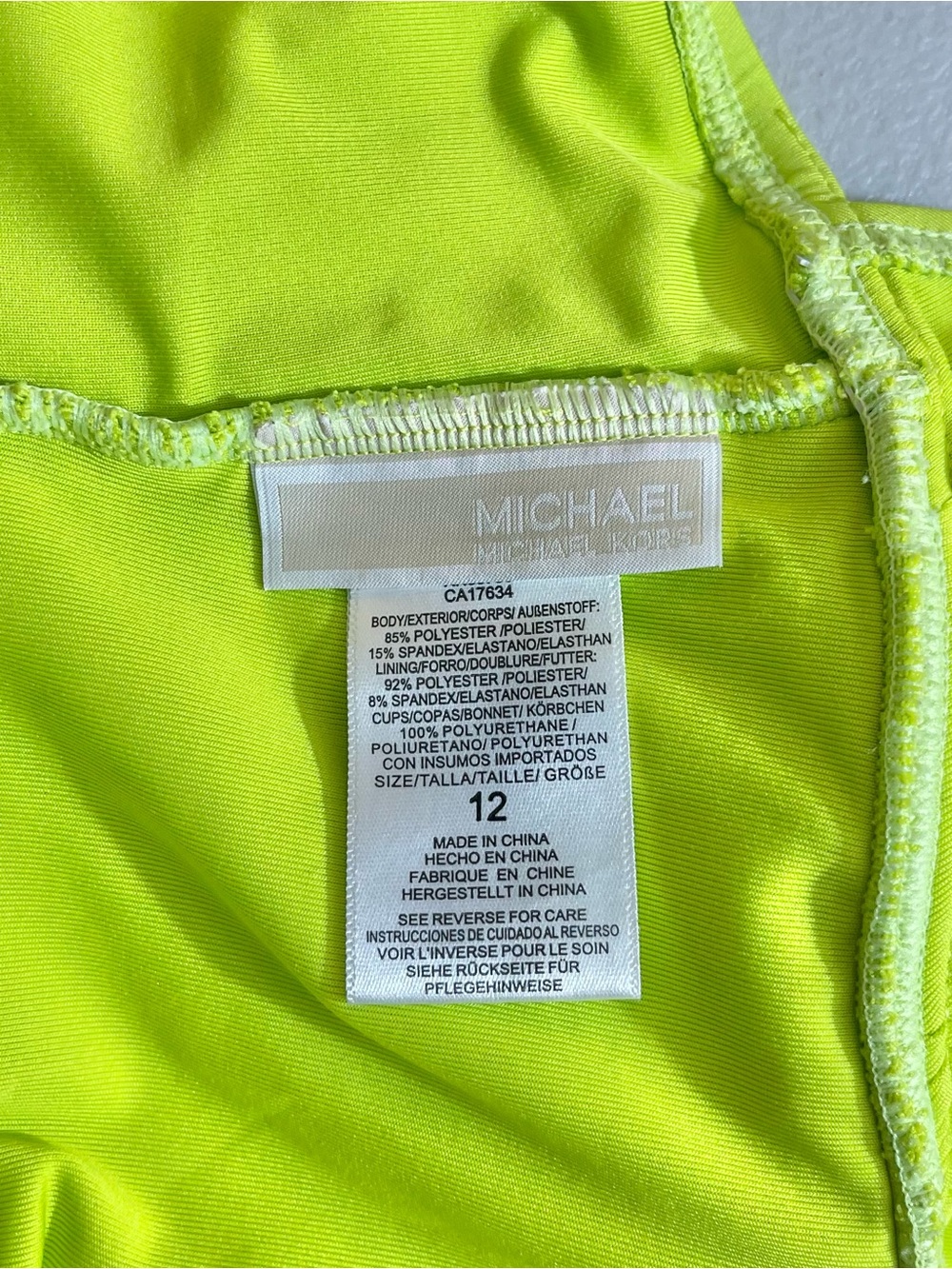 Michael Michael Kors Neon Lime One-Piece Swimsuit Front Ring Detail Women 12 - Picture 3 of 7